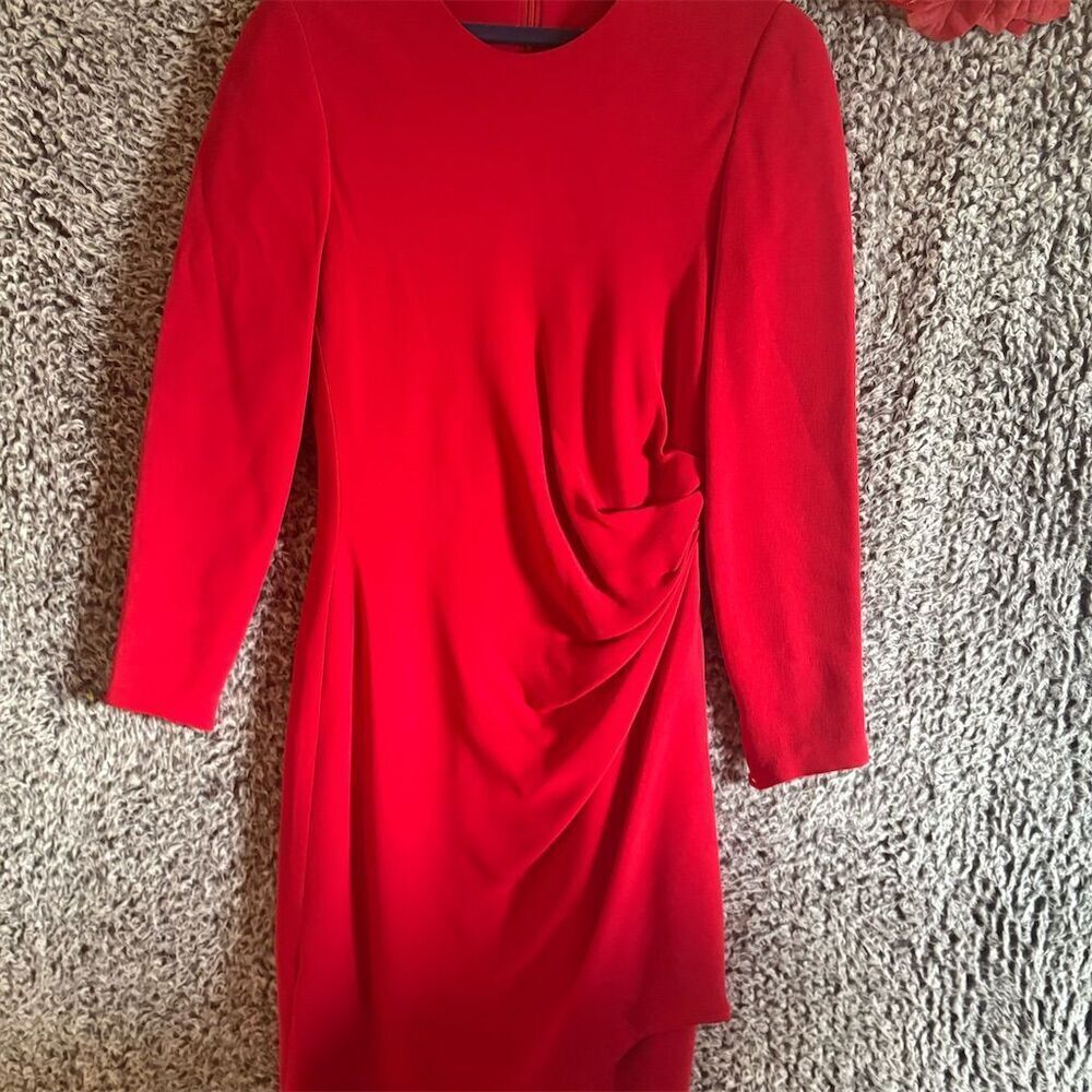 Women's Red Long Sleeve Ruched Dress Size 6 Party Cocktail by